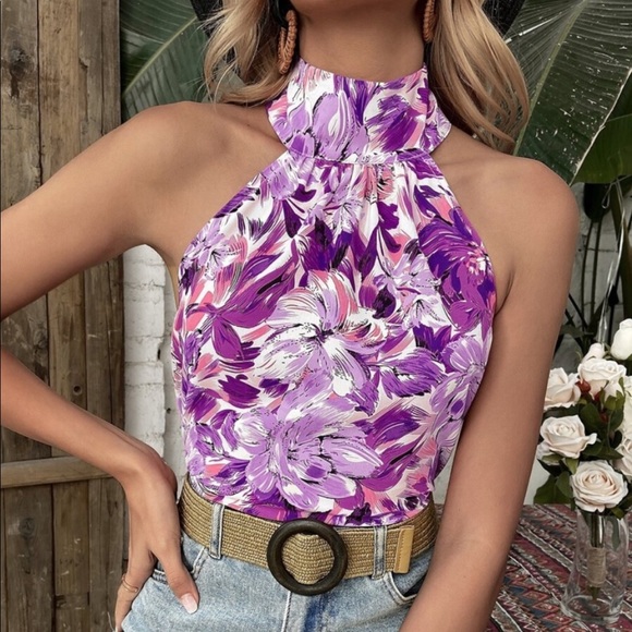 Bohemian Boho Floral Print Tank Top Blue - Picture 13 of 14